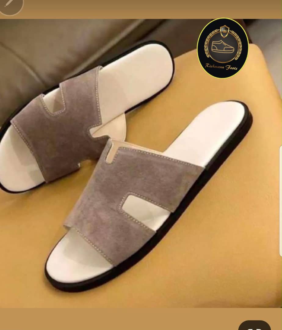 Light Cossy Premium Men's Suede Double-Band Slide Sandal – Taupe - Image 1