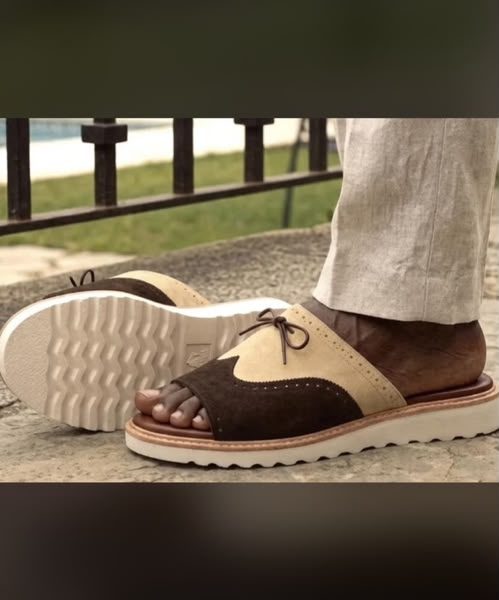Premium Two-Tone Leather Lace-Up Sandal – Brown & Tan